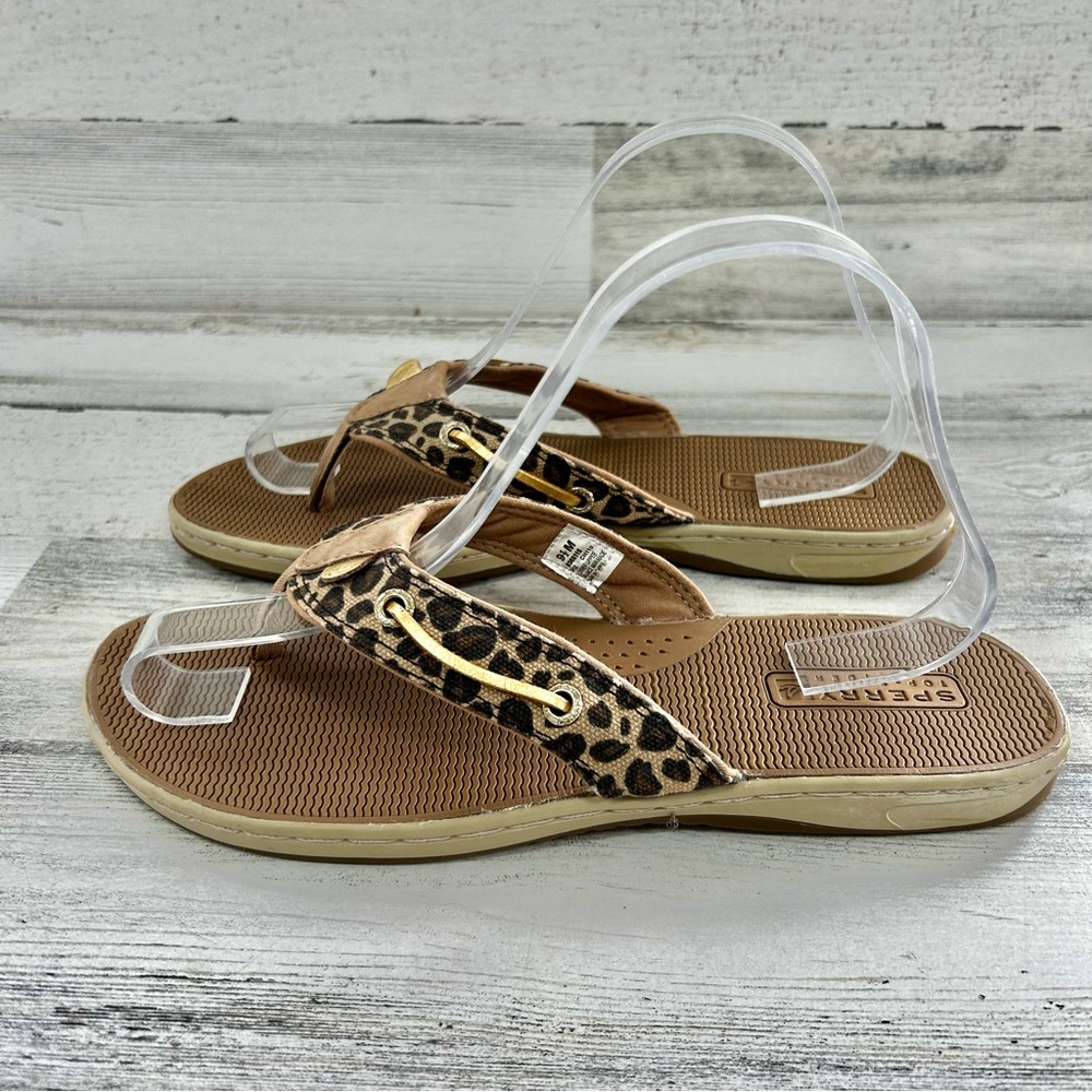 SPERRY Seafish Linen Leopard Print Thong Sandals 9.5